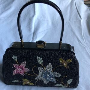 Black beaded flower bag